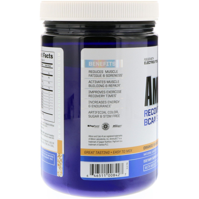 Gaspari Nutrition, Супертопливо для восстановления и повышения выносливости с BCAA (аминокислоты с разветвленной цепью) Aminolast, Манго-апельсин, 14,8 oz (420 г)