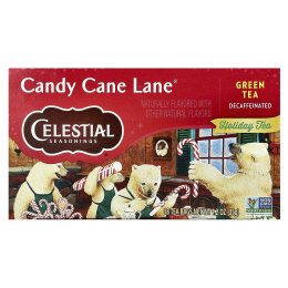 Celestial Seasonings, Holiday Green Tea, Candy Cane Lane®, без кофеина, 18 чайных пакетиков, 35 г (1,2 унции)