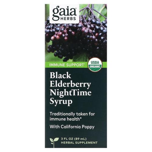 Gaia Herbs, Ночной сироп с черной бузиной 3 жидкие унции (89 мл)