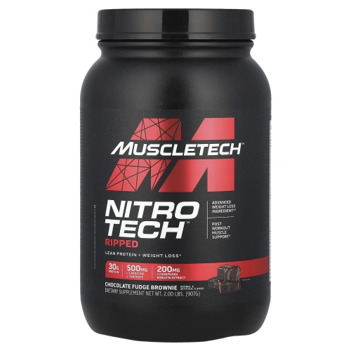 Muscletech, Nitro Tech Ripped, чистый протеин + формула для похудения, со вкусом брауни с шоколадной помадкой, 907 г (2 фунта)