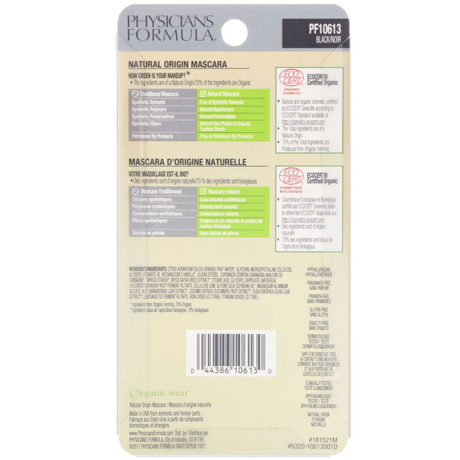 Physicians Formula, Organic Wear, туш для ресниц натурального происхождения, черная, 7,5 г