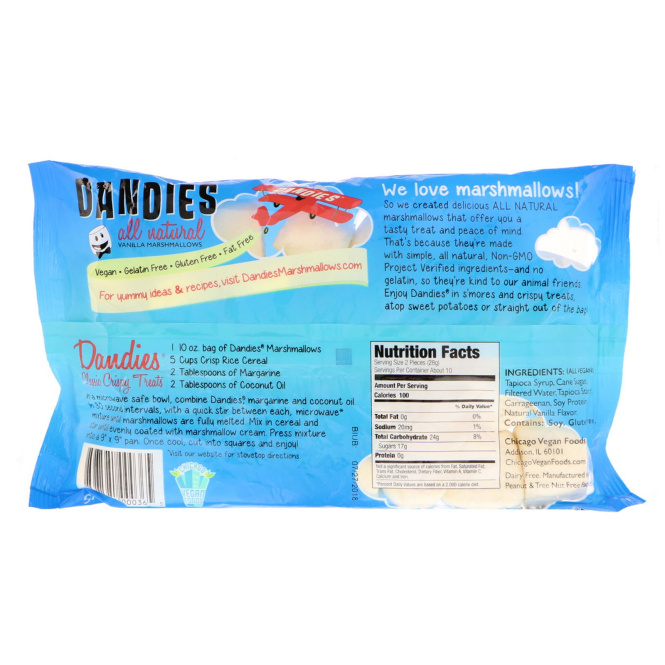 Dandies, Полностью натуральный ванильный зефир, 283 г