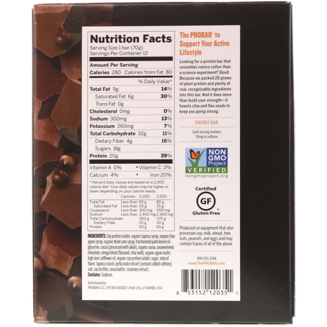 Pro Bar, Base, Protein Bar, Chocolate Bliss, 12 Bars, 2.46 oz (70 g) Each
