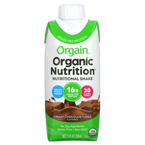 Orgain, Органическое питание, универсальный питательный  коктейль, сливочно-шоколадный фадж, 4 шт., 11 ж. унц. каждый