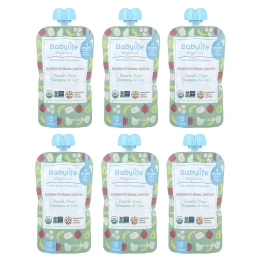 BabyLife Organics, детское питание, для детей от 6 месяцев, персик, груша, банан и овсянка, 6 паучей по 99 г (3,5 унции)
