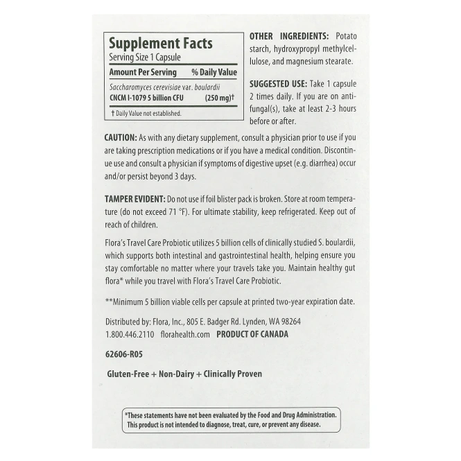 Flora, Пробиотик «Уход в дороге», 30 вегетарианских капсул