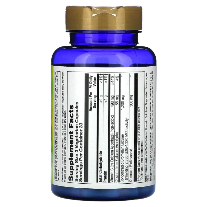 Nature's Life, Бромелайн, облегчение синусита 100 овощных капсул