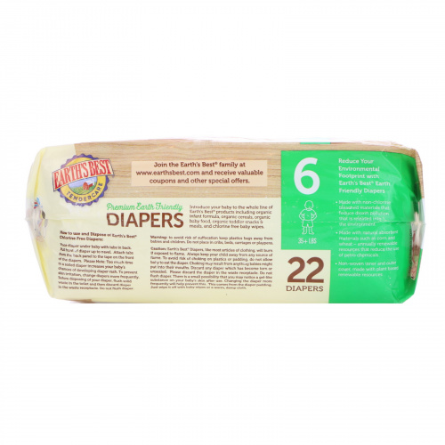 Earth's Best, TenderCare, Premium Earth Friendly, Diapers, Size 6, 35 + lbs, 22 Diapers