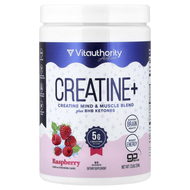 Vitauthority, Active, Creatine+, малина, 394 г (13,9 унции)