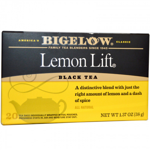 Bigelow, Lemon Lift, черный чай, 20 пакетиков, 1,37 унции (38 г)