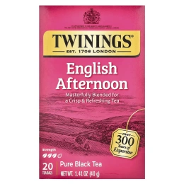 Twinings, Чистый черный чай, английский полдник, 20 чайных пакетиков, 40 г (1,41 унции)