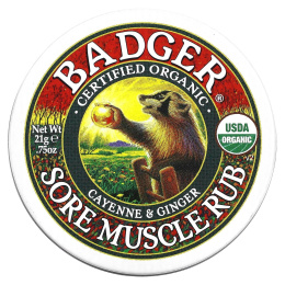 Badger Company, Sore Muscle Rub, мазь от боли в мышцах с кайенским перцем и имбирем, 21 г (0,75 унции)