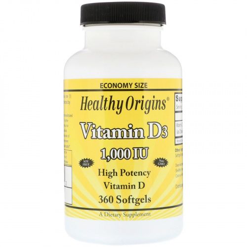 Healthy Origins, Витамин D3, 1000 МЕ, 360 гелевых капсул
