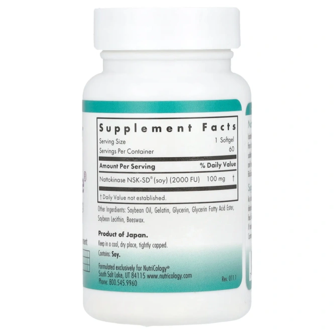 Nutricology, NattoZyme, 100 мг, 60 мягких таблеток