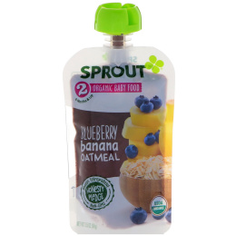 Sprout Organic, Детское питание, Этап 2, Черника, банан, овес, 3,5 унц. (99 г)