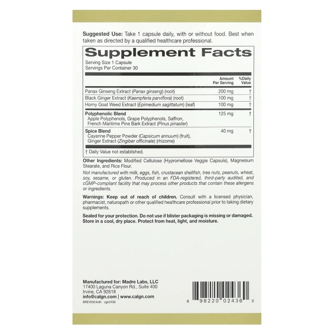 California Gold Nutrition, Rexdrive™, средство для мужчин на основе трав, 30 растительных капсул