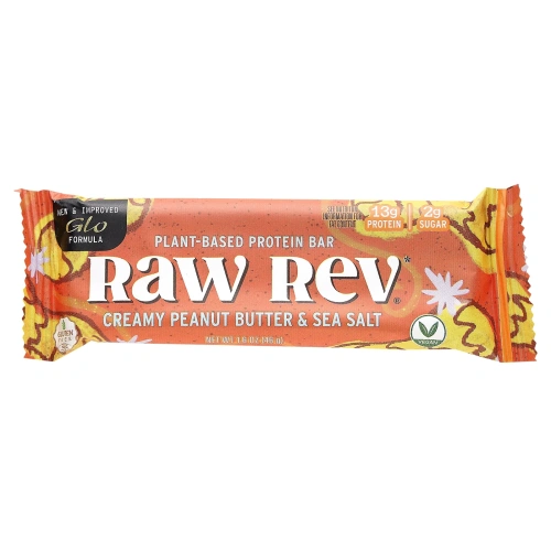 Raw Rev, Glo, Кремообразная арахисовая паста и морская соль, 12 батончиков, каждый по 1.6 унц. (46 г)