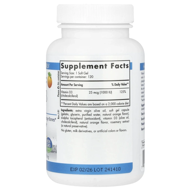 Nordic Naturals, Витамин D3, Апельсин, 1000 МЕ, 120 мягких таблетки