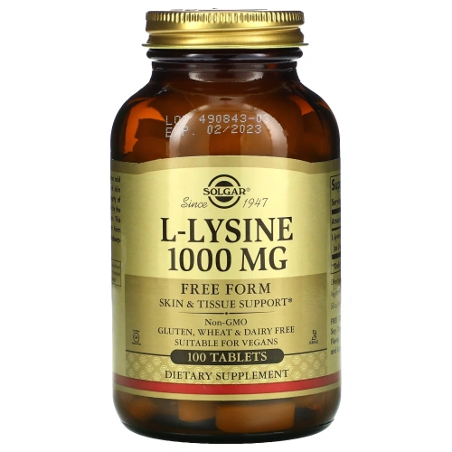 Solgar, L-лизин, 1000 мг, 100 таблеток