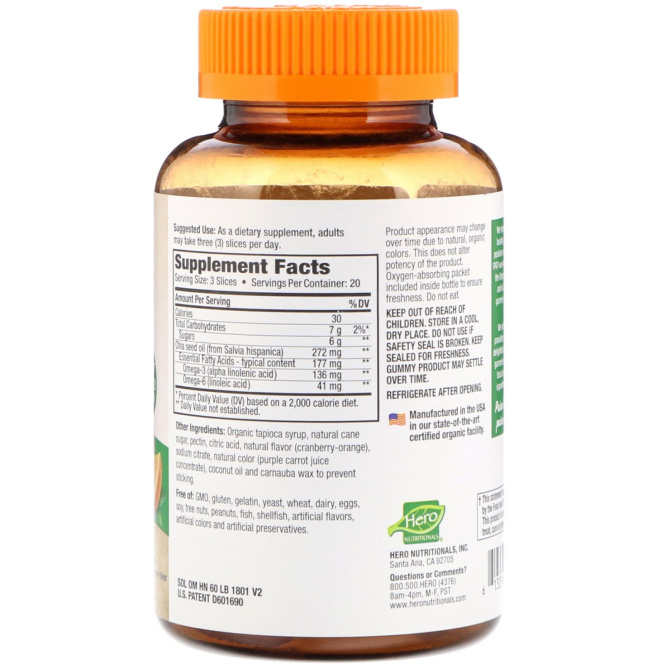 Hero Nutritional Products, Кусочек жизни, жевательные витамины для взрослых, омега-3,с натуральным клюквенно-апельсиновым вкусом, 60 жевательных витаминов