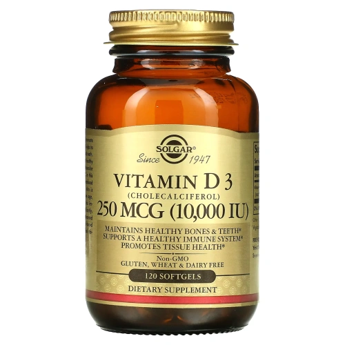 Solgar, Натуральный витамин D3, 10000 МЕ, 120 гелевых капсул