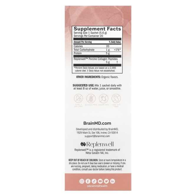 BrainMD, Smart Collagen, ванильная эссенция, 20 пакетиков по 5,6 г