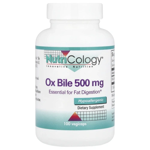 Nutricology, Бычья желчь, 500 мг, 100 растительных капсул