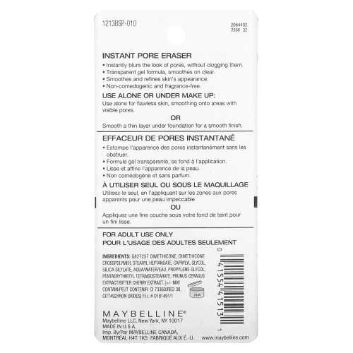 Maybelline, Основа под макияж Baby Skin Instant Pore Eraser, оттенок 010 бесцветный, 20 мл