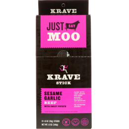 Krave, Палочки из вяленого мяса, кунжутная чесночная говядина со сладким картофелем, 12 шт, 1 унция (28 г) каждая