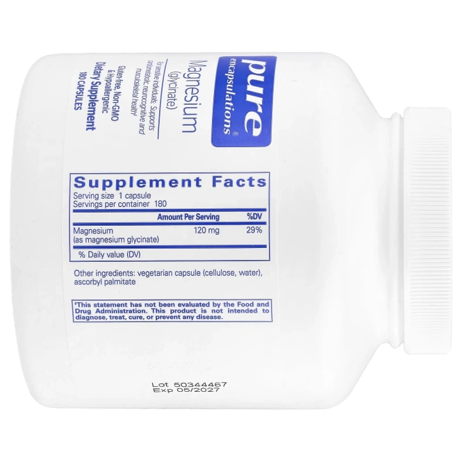 Pure Encapsulations, Магний (глицинат), 180 капсул