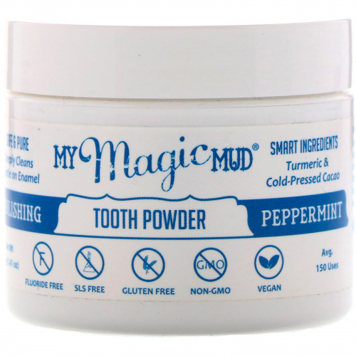 My Magic Mud, Порошок для полировки зубов с куркумой и какао, перечная мята, 1,41 унц. (40 г)
