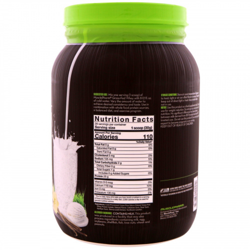 MusclePharm, Молочная сыворотка от животных, выращенных на подножном корму, Натуральный белок молочной сыворотки, порошок для приготовления напитка, Ваниль, 1,85 фунта (840 г)