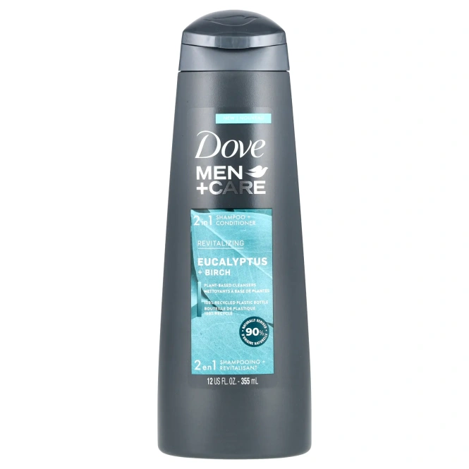 Dove, Men + Care, шампунь и кондиционер 2 в 1, восстанавливающее действие, эвкалипт и береза, 355 мл (12 жидк. унц.)