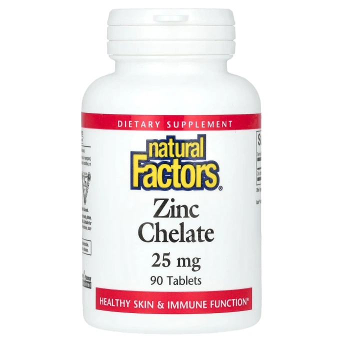 Natural Factors, Хелатный цинк, 25 мг, 90 таблеток