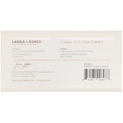 Lavaa Lashes, Rebel, трехмерные норковые накладные ресницы, 1 пара