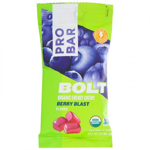 Pro Bar, Bolt Organic Energy Chews, Berry Blast with Caffeine, 12 Pouches, 10 Chews (2.1 oz each)