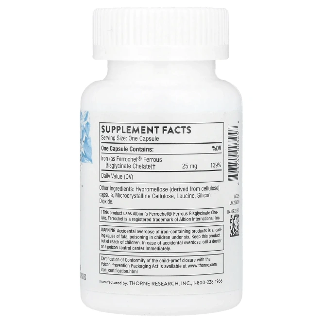 Thorne Research, Биглицинат железа, 60 капсул