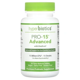Hyperbiotics, PRO-15 форте, 15 млрд КОЕ, 30 таблеток с медленным высвобождением