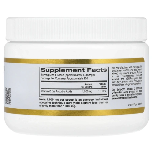 California Gold Nutrition, Gold C Powder, витамин C, 1000 мг, 250 г (8,81 унции)