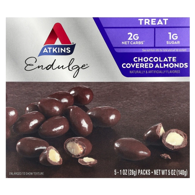 Atkins, Endulge®, миндаль в шоколадной глазури, 5 пакетиков по 28 г (1 унции)