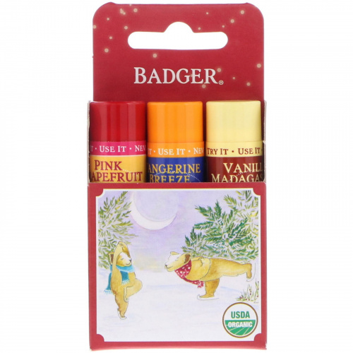 Badger Company, Подарочный набор бальзамов для губ, красная коробка, набор из 3 шт. по 0,15 унции (4,2 г)