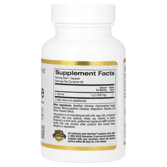 California Gold Nutrition, L-таурин, 1000 мг, 60 растительных капсул