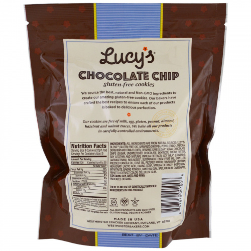 Lucy's, Печенье с шоколадной крошкой, без глютена, 5,5 унций (156 г)
