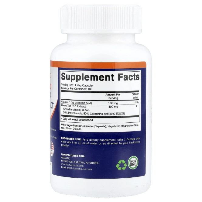 Vitamatic, зеленый чай, экстракт 25:1, 180 растительных капсул