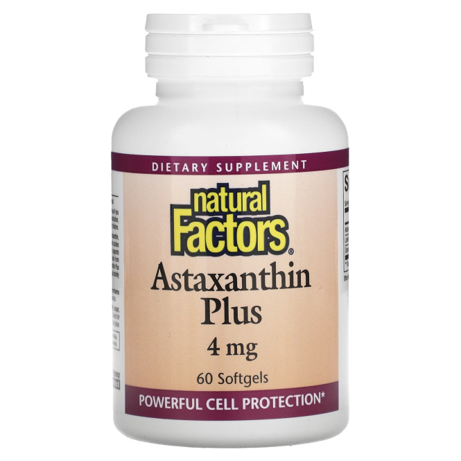 Natural Factors, Astaxanthin Plus, астаксантин, 4 мг, 60 капсул