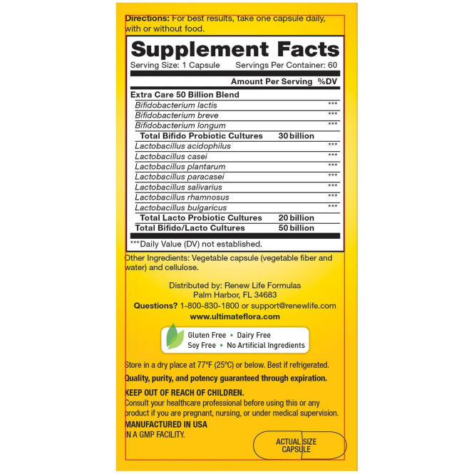 Renew Life, Дополнительная забота, пробиотик Ultimate Flora, 50 млрд живых культур, 60 растительных капсул