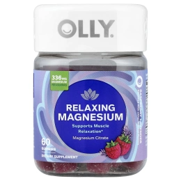 OLLY, расслабляющие жевательные таблетки с магнием, малина и лаванда, 60 жевательных таблеток (84 мг в 1 таблетке)