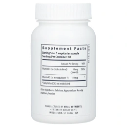 Vital Nutrients, K2-7 + D3, 60 вегетарианских капсул