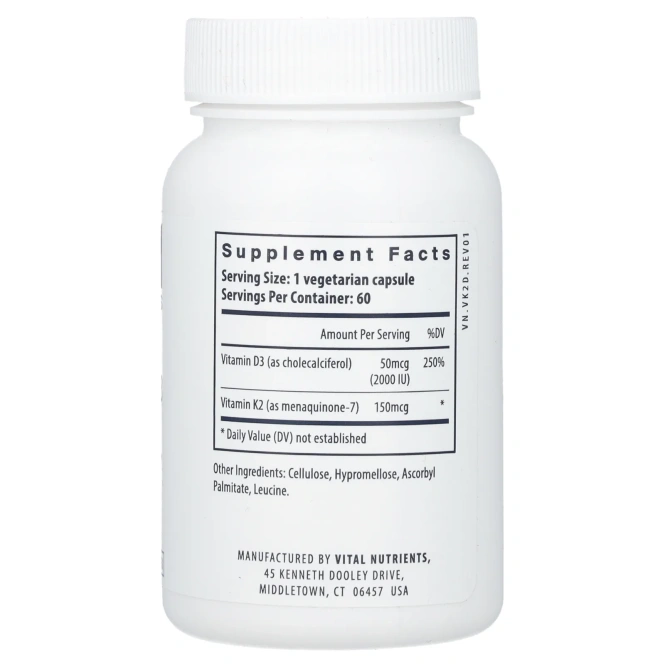 Vital Nutrients, K2-7 + D3, 60 вегетарианских капсул