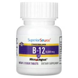 Superior Source, MicroLingual No Shot цианокобаламин В-12 (10 000мкг) 60 таблеток